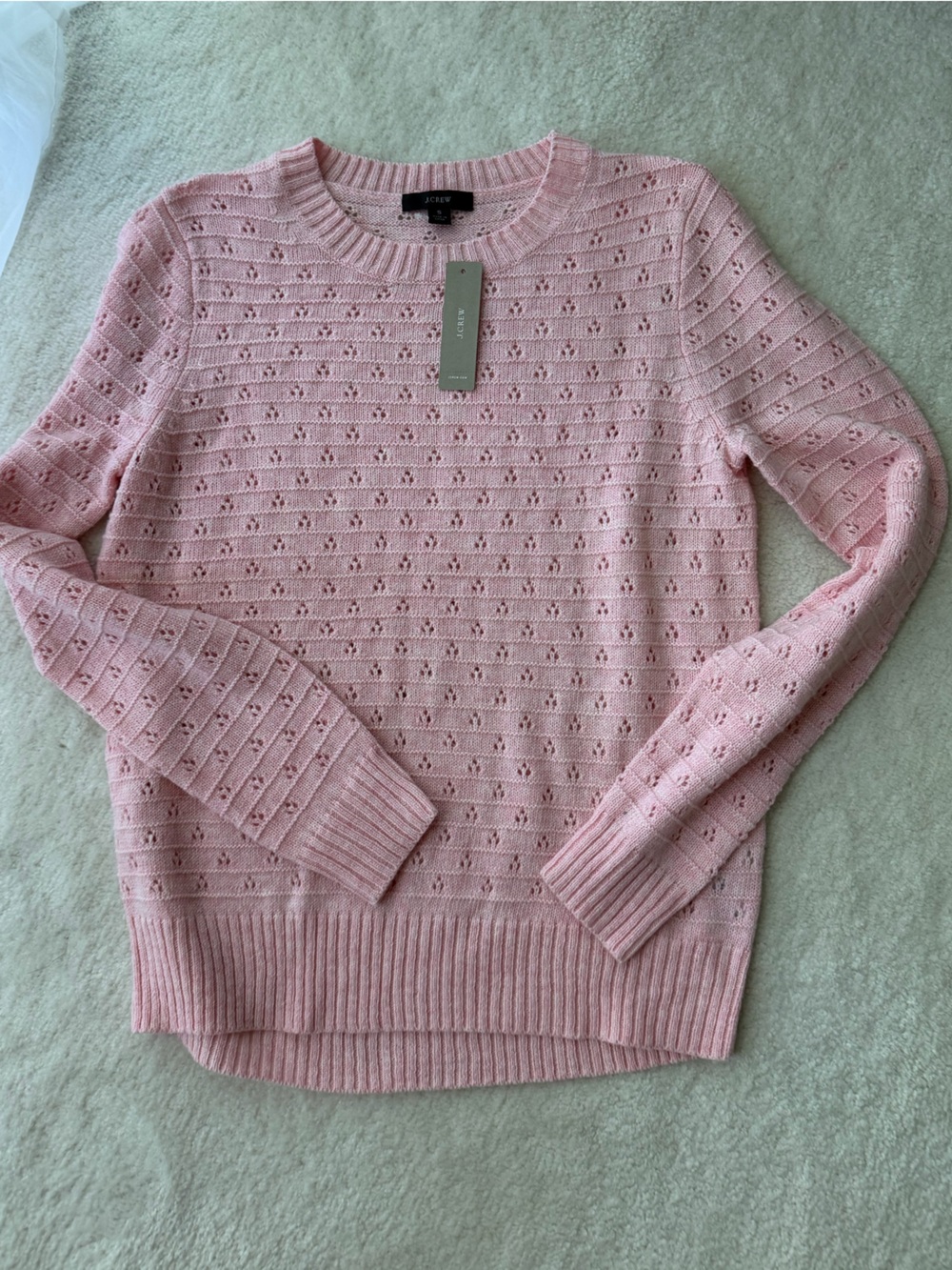 BNWT J. Crew Pointelle Eyelet Crewneck Sweater - Light Pink
